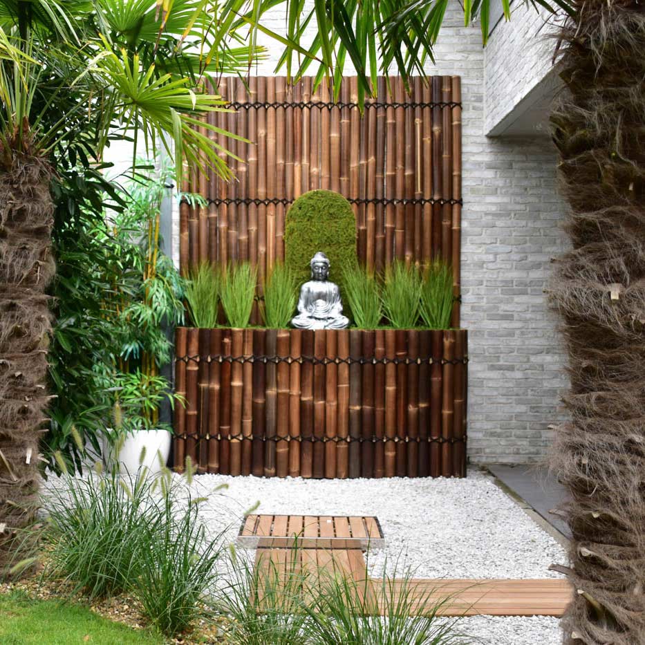 Half Round Black Bamboo Fence Screen